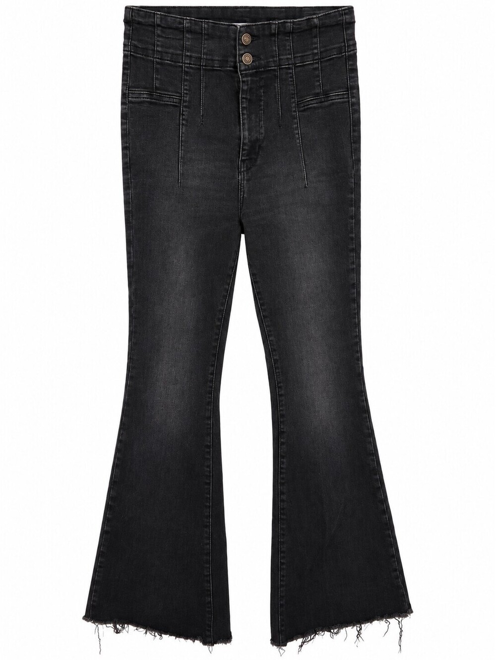 Free People We The Free Jayde Flare Jeans High-Rise 30 Black Wash Raw Hem Boho